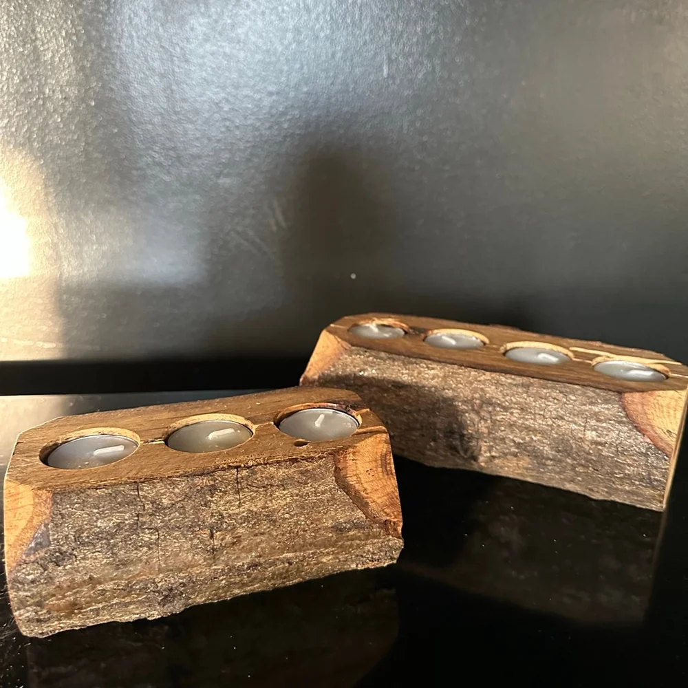 Wood Forest log Candle Holders